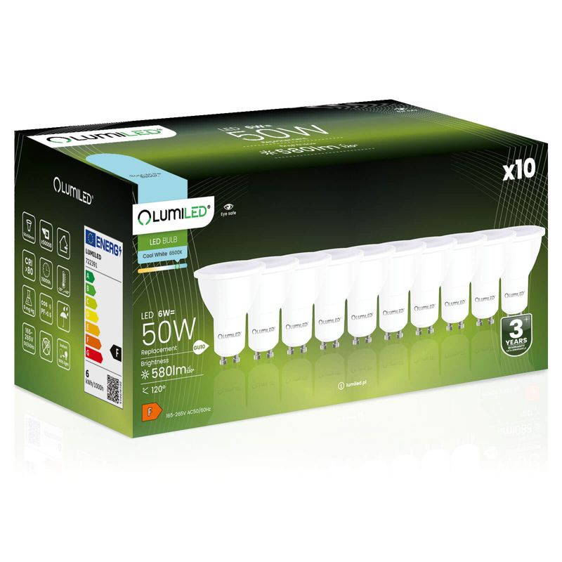 Żarówka LED LUMILED GU10 6W 580lm 6500K 120st 10 szt.