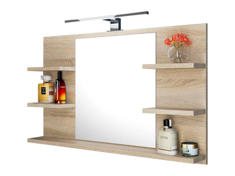 Lustro łazienkowe z półkami i oświetleniem LED Better Home, 80 x 50 x 12 cm, Dąb sonoma, 1 szt.