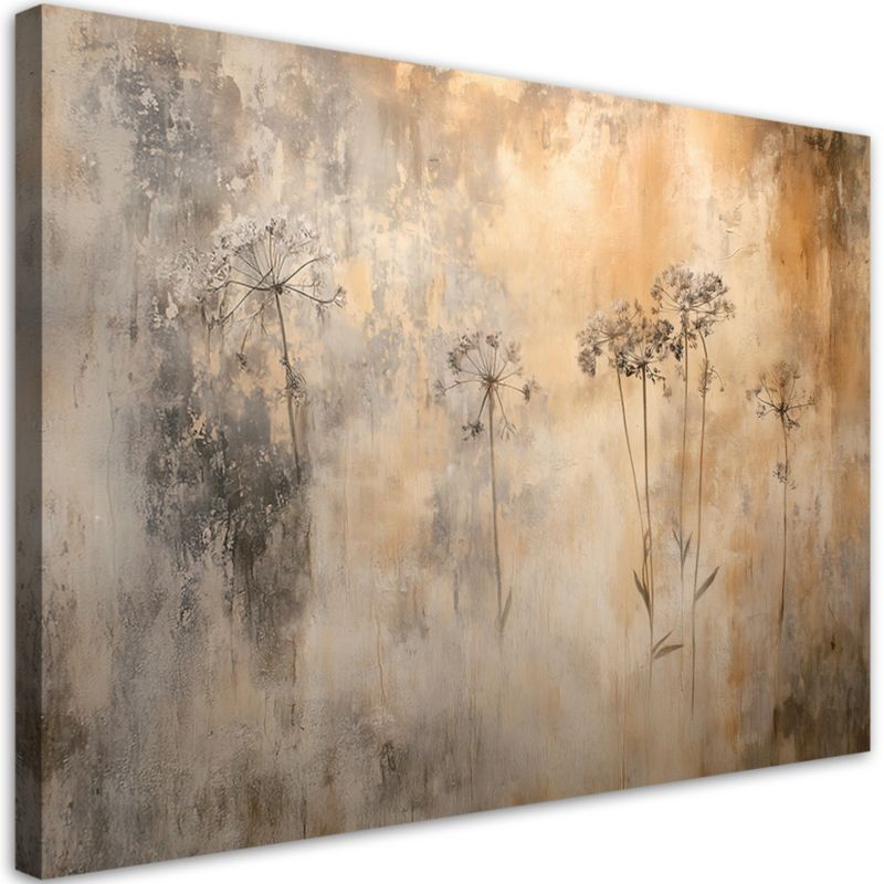 Obraz do salonu sypialni Feeby Rośliny we mgle Złoty Beżowy 100x70 cm 1szt