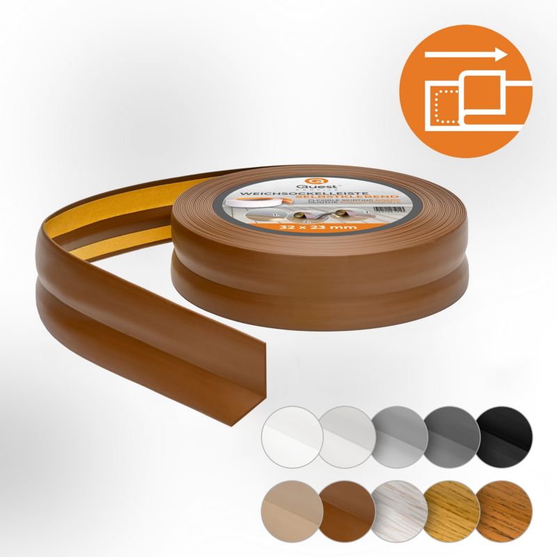 Listwa przypodłogowa PCV 32x23mm, QUEST, samoprzylepna elastyczna, miękka listwa podłogowa, cokołowa, brąz, 15m