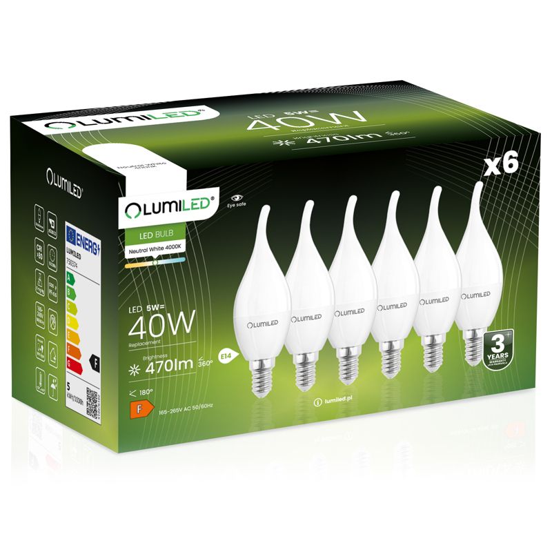 Żarówka LED LUMILED E14 BA35 5W 470lm 4000K 180st 6 szt.
