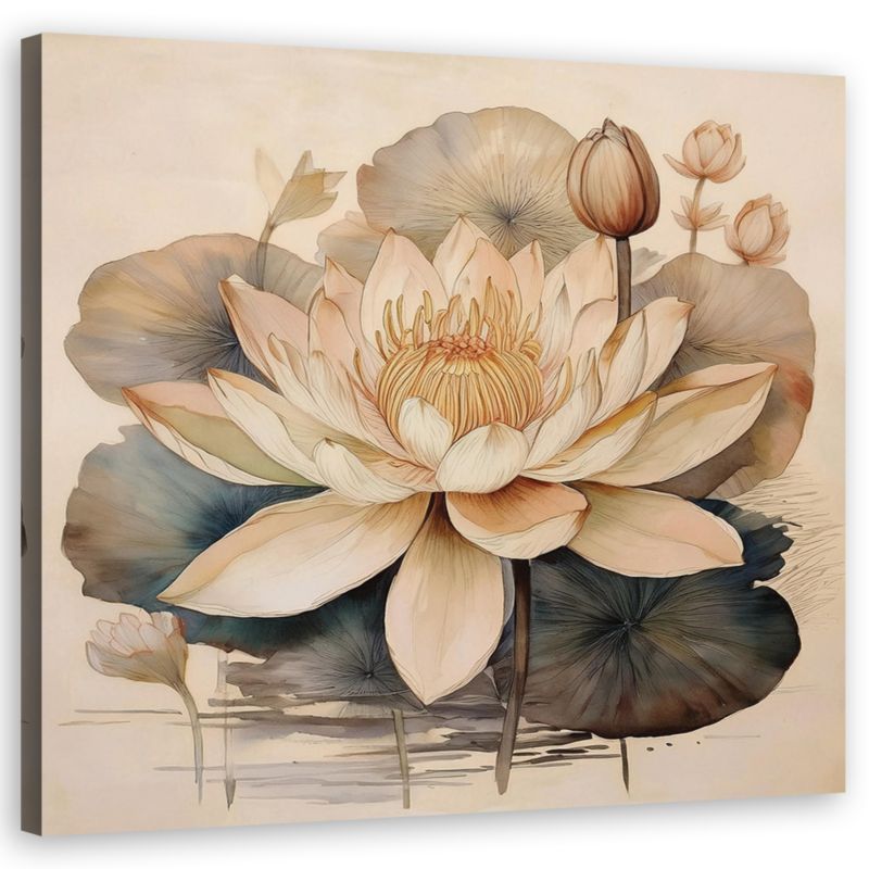 Obraz do salonu sypialni Feeby Kwiaty Lilie Botanika Beżowy 60x60 cm 1szt