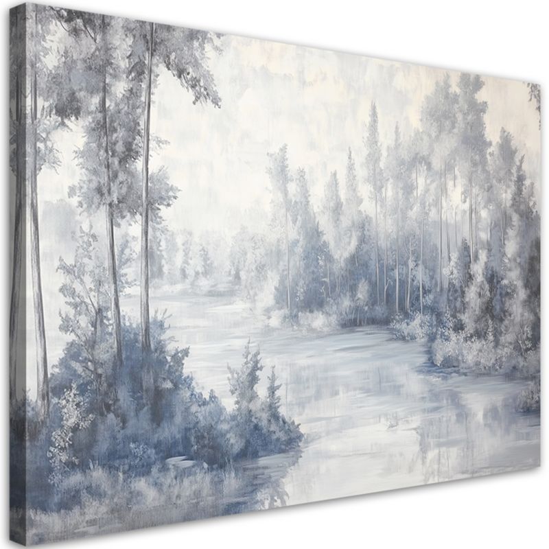 Obraz do salonu sypialni Feeby Rzeka Drzewa Pejzaż Szary 60x40 cm 1szt