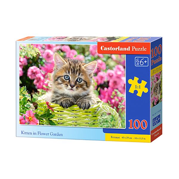 Puzzle 100 B-111039 Kitten in Flower Garden @