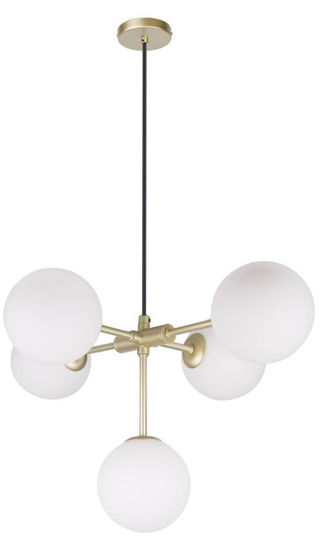 Lampa wisząca mosiądz mleczny klosz kulka 5x28W Mati