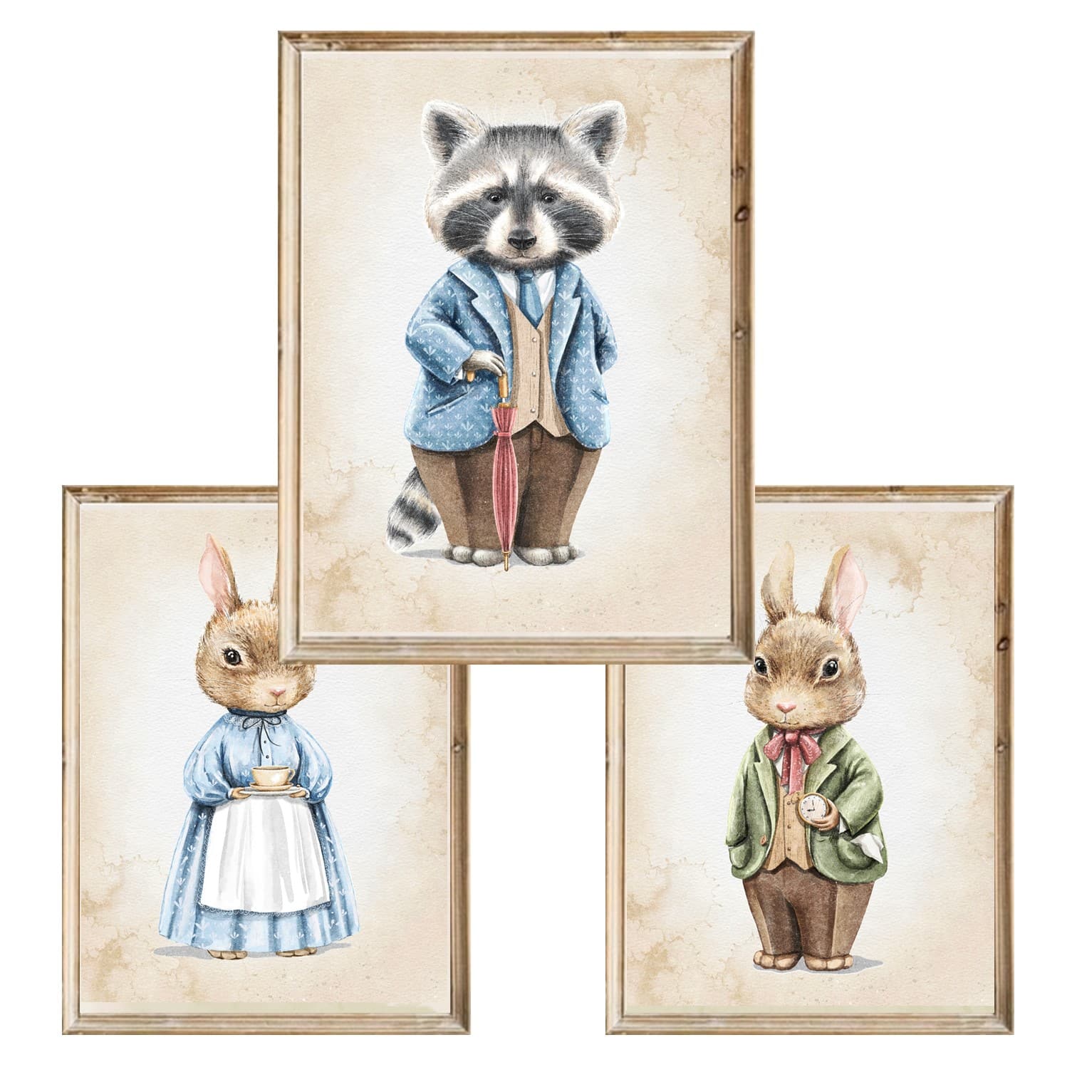 Zestaw trzech plakatów dla dzieci Vintage Animals 3 - A4