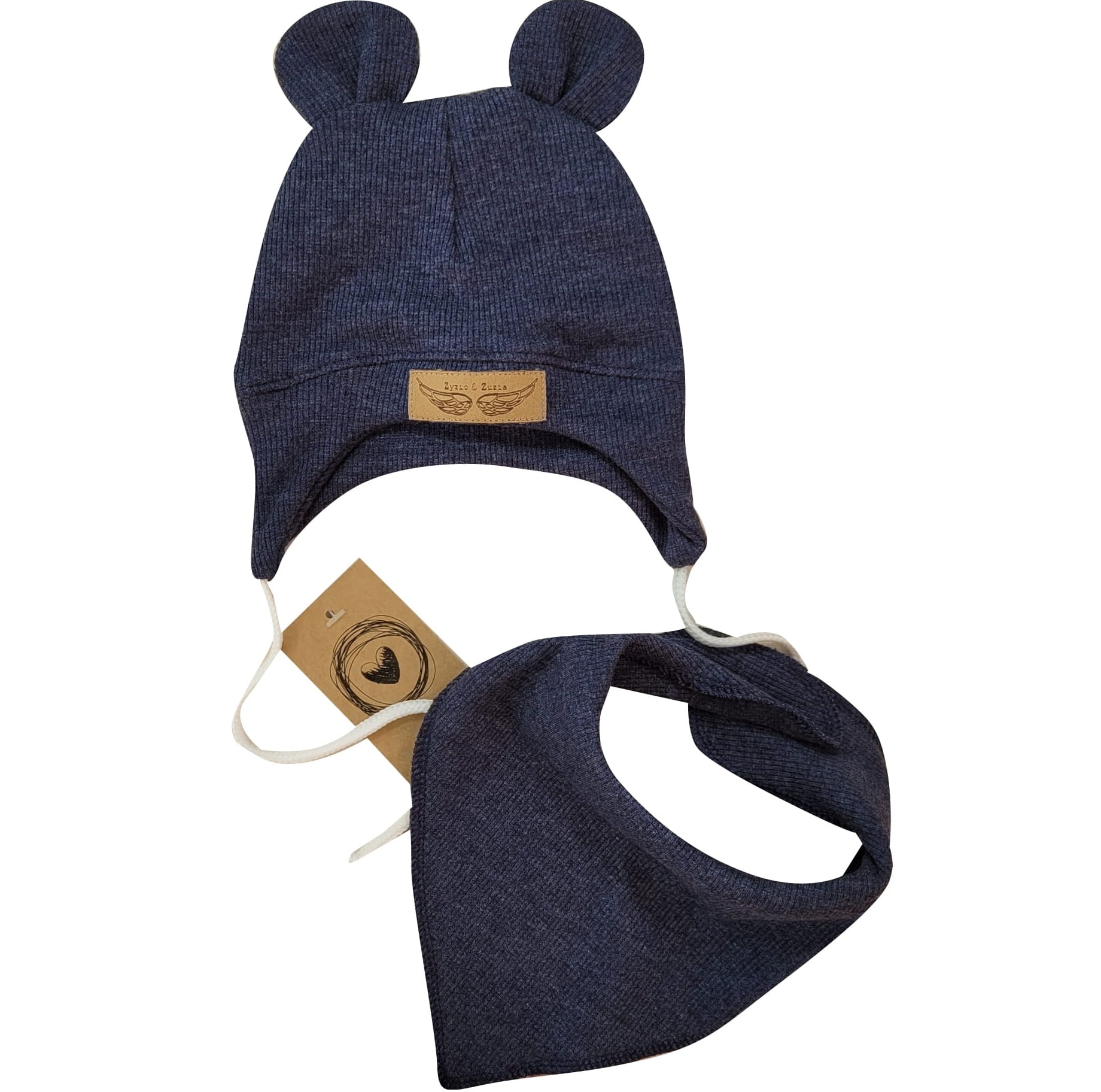 Komplet czapka prążkowana niemowlęca + apaszka jeans ZZ