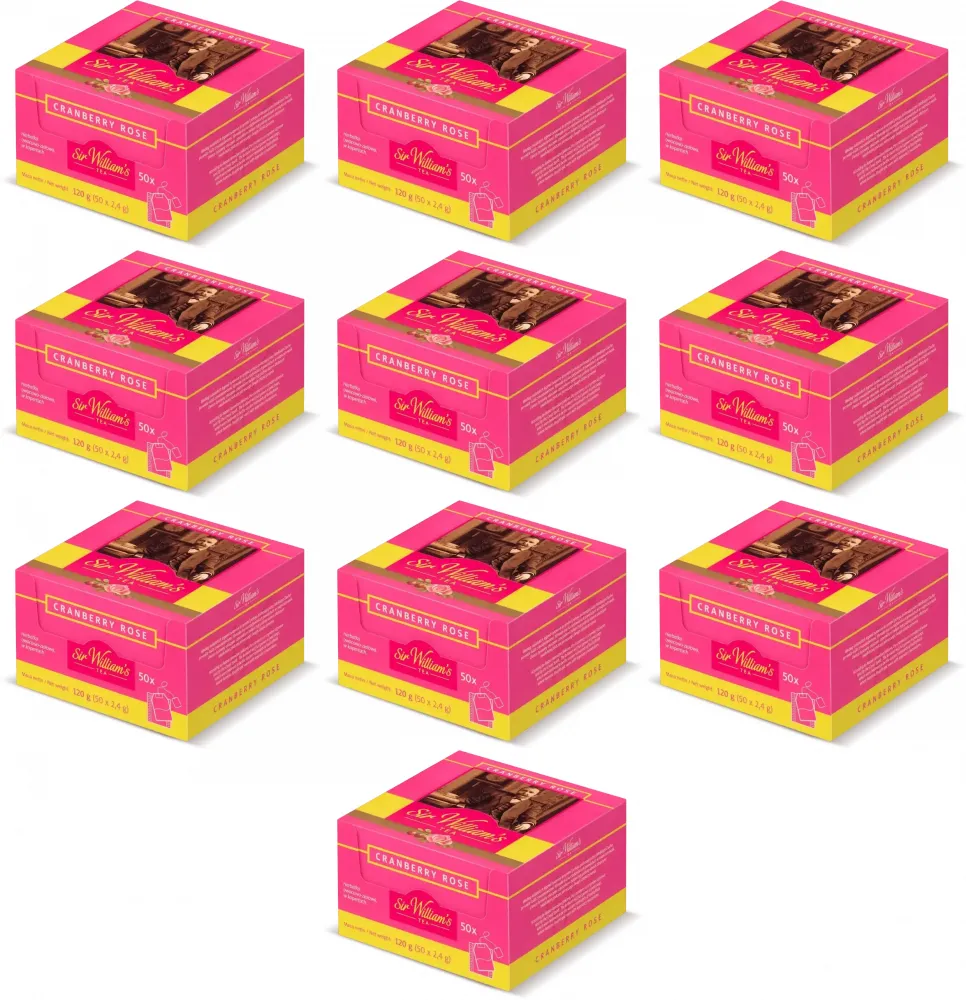 10x Herbata owocowa w kopertach Sir William’s Cranberry Rose, żurawina i dzika róża, 50 sztuk x 2.4g