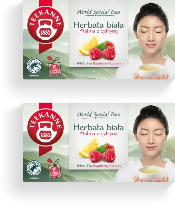 2x Herbata biała smakowa w torebkach Teekanne White Tea Rasberry-Lemon, malina z cytryną, 20 sztuk x 1.25g
