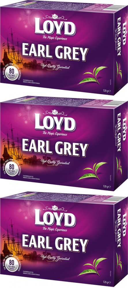 3x Herbata Earl Grey w torebkach Loyd, 80 sztuk x 1.5g
