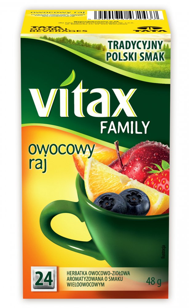 Herbata owocowa w torebkach Vitax Family, owocowy raj, 24 sztuki x 2g