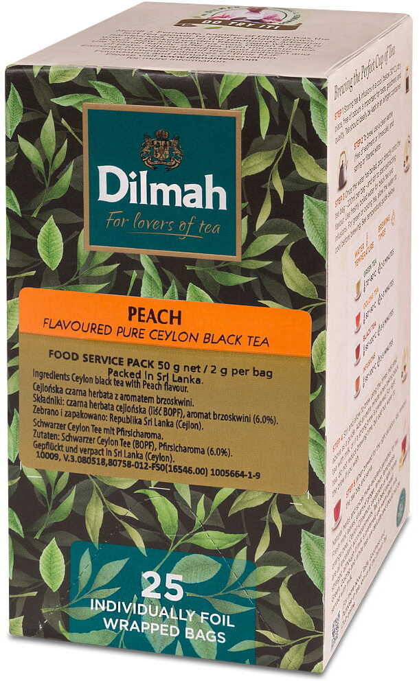 Herbata czarna aromatyzowana w kopertach Dilmah, brzoskwinia, 25 sztuk x 2g