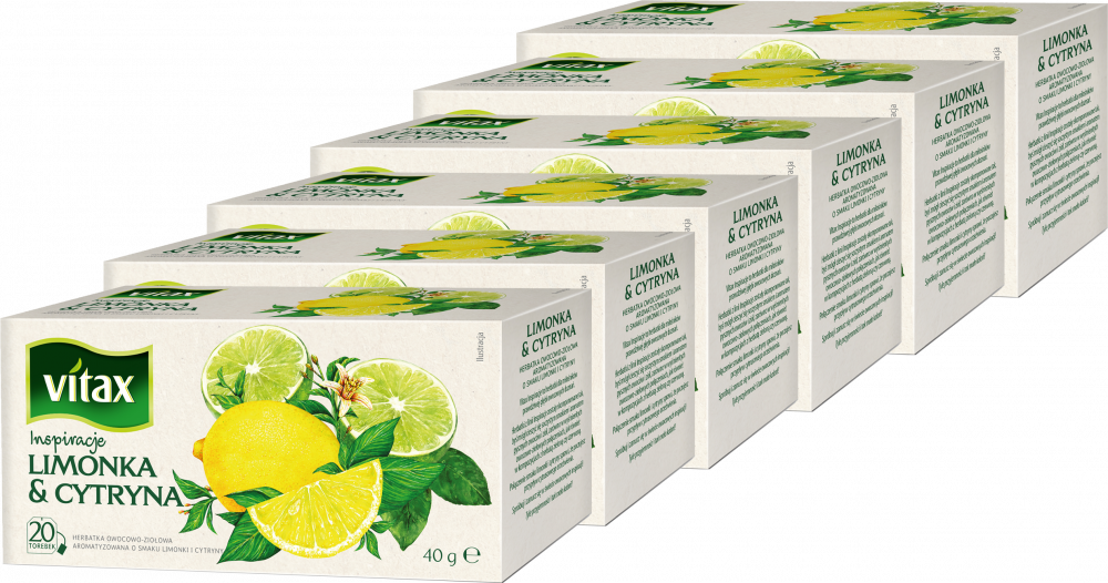 6x Herbata owocowa w torebkach Vitax Inspirations, limonka i cytryna, 20 sztuk x 2g