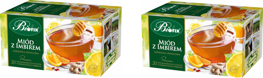 2x herbata owocowa w kopertach BiFix Premium, miód z imbirem, 20 sztuk x 2g