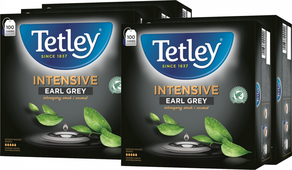 5x Herbata Earl Grey w torebkach Tetley Intensive, 100 sztuk x 2g