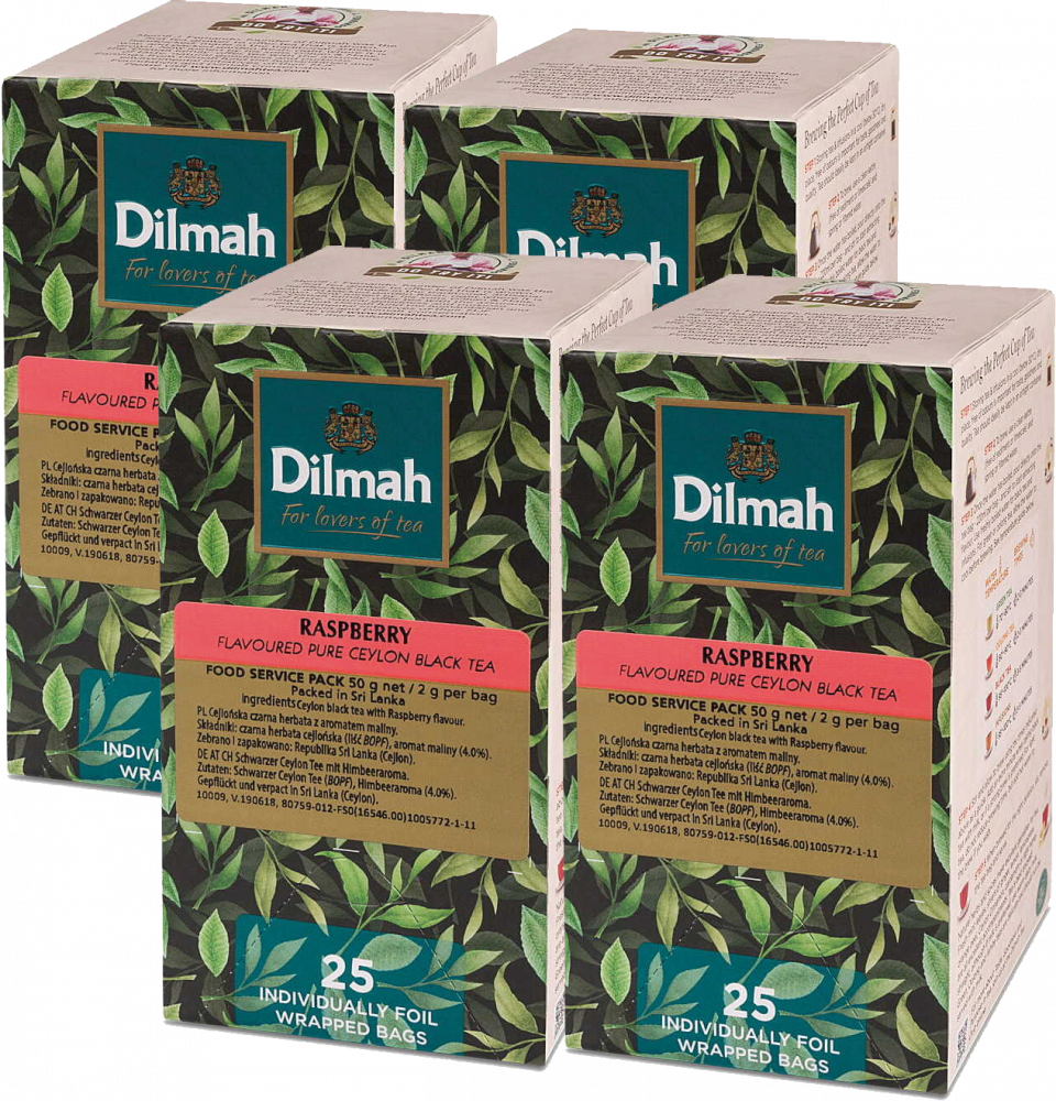 4x Herbata czarna aromatyzowana w kopertach Dilmah, malina, 25 sztuk x 2g