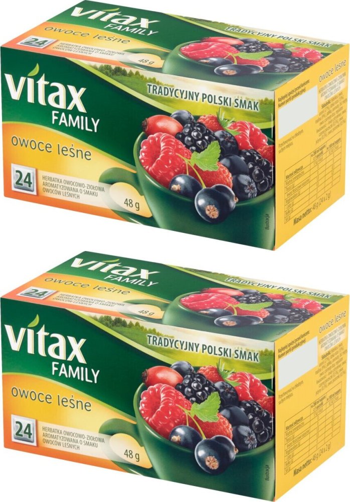 2x Herbata owocowa w torebkach Vitax Family, owoce leśne, 24 sztuk x 2g