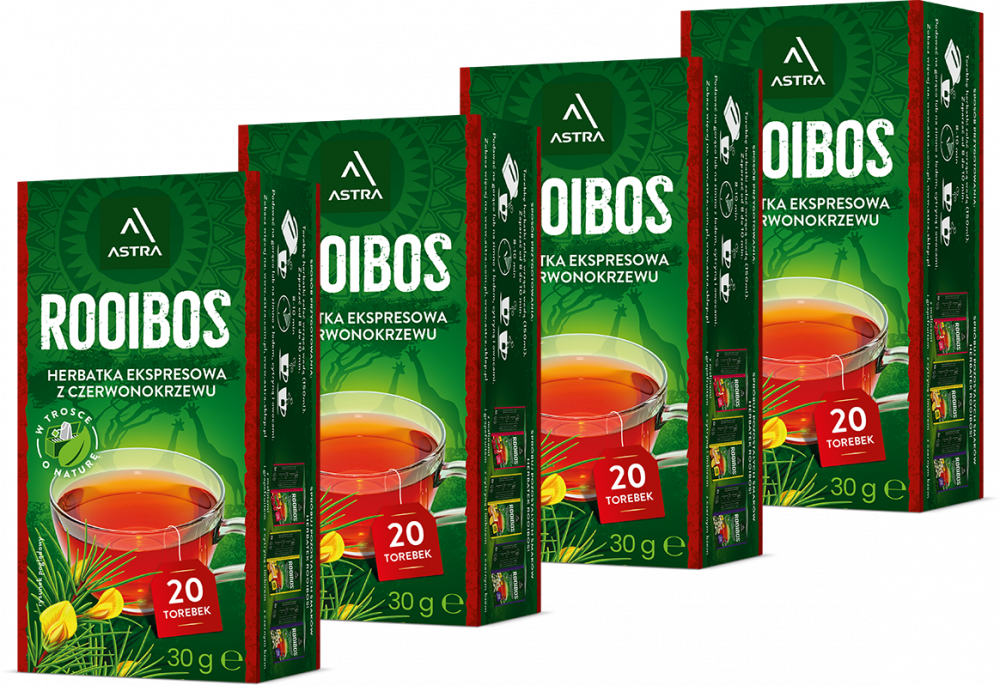 4x Herbata Rooibos w torebkach Astra, 20 sztuk x 1.5g