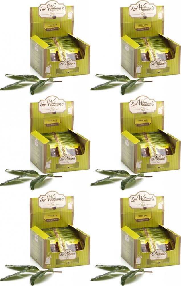 6x Herbata Yerba Mate w torebkach Sir William's Tea, zielona smakowa, 50 sztuk x 2g