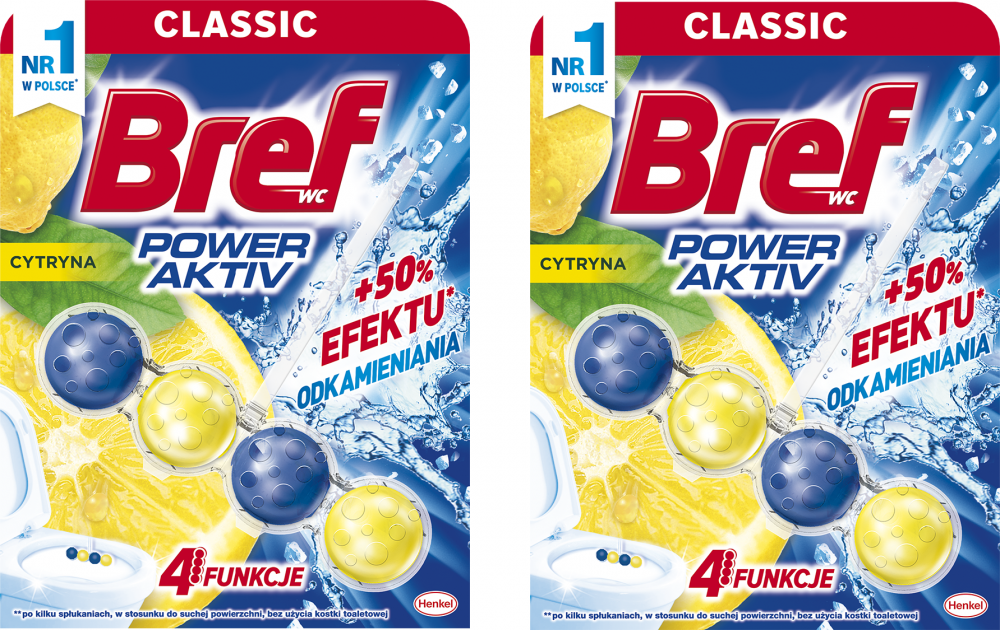 2x Zawieszka (kulki) do WC Bref, Power Activ, lemon, 50g