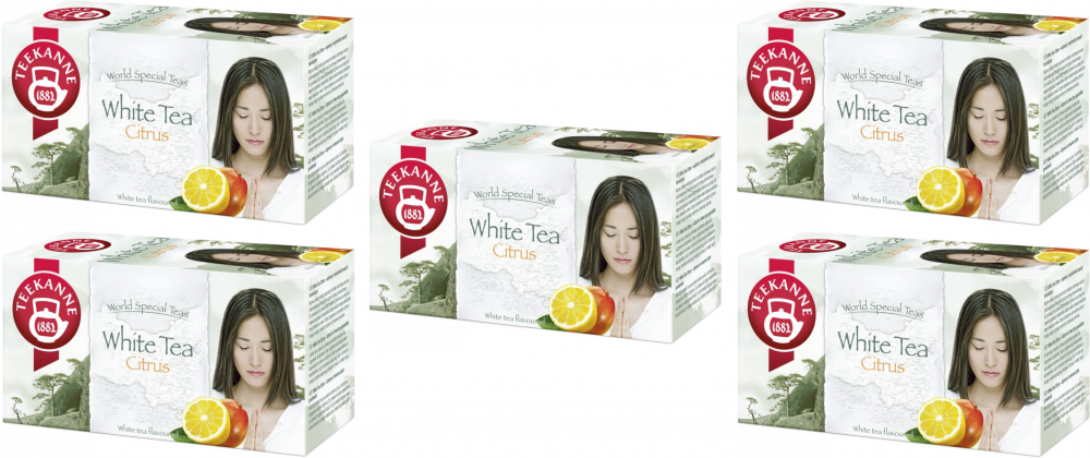 5x Herbata biała smakowa w kopertach Teekanne White Tea Citrus, cytryna i mango, 20 sztuk x 1.25g