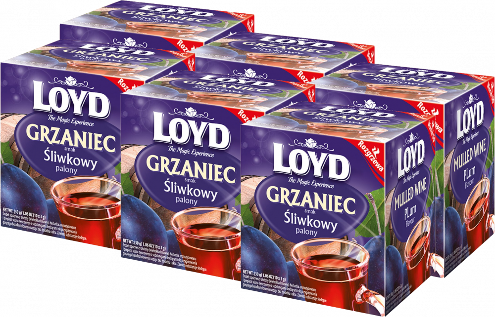 6x Herbata czarna aromatyzowana w kopertach Loyd Grzaniec, śliwkowy, 10 sztuk x 3g