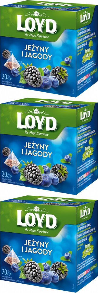 3x Herbata owocowa w piramidkach Loyd Jeżyny i Jagody, 20 sztuk x 2g
