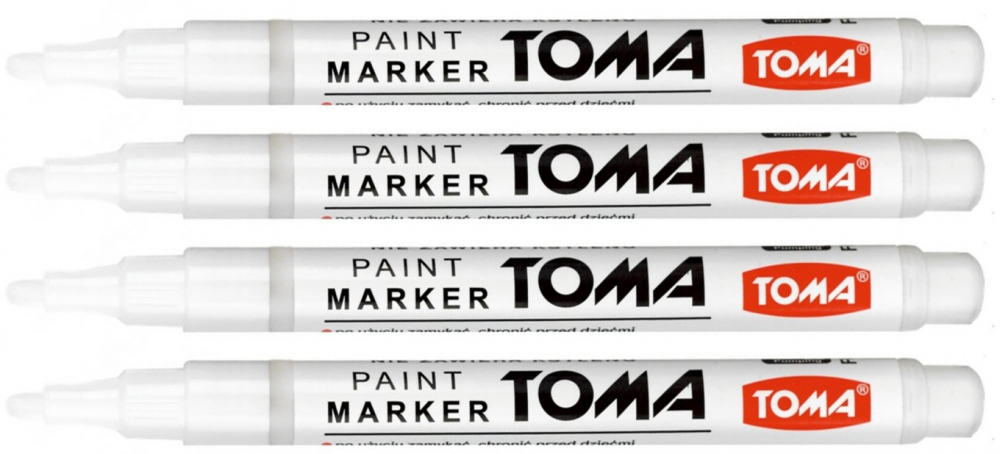 4x Marker olejowy Toma TO-441, Fine, okrągła, 1.5 mm, biały