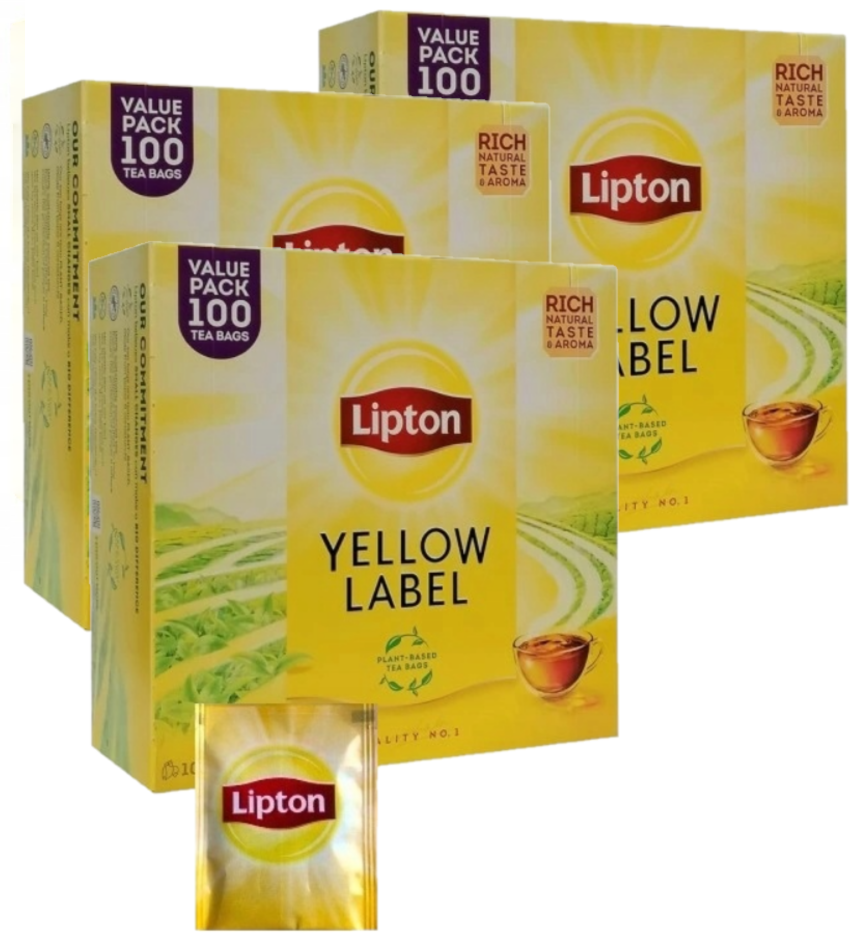 3x Herbata czarna w kopertach Lipton Yellow Label, 100 sztuk x 1.8g