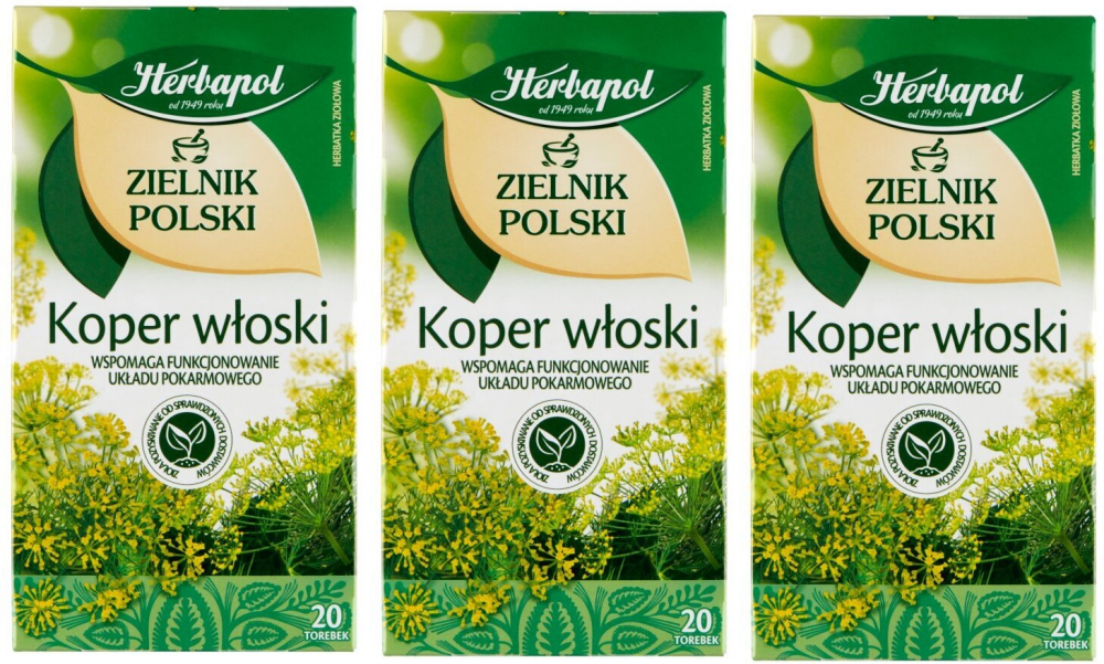 3x herbata ziołowa w torebkach Herbapol Zielnik Polski, Koper włoski, 20 sztuk x 2g