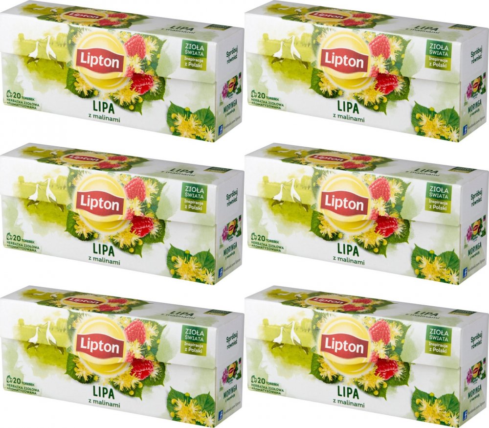 6x Herbata ziołowa w torebkach Lipton Zioła Świata, lipa z malinami, 20 sztuk x 0.9g