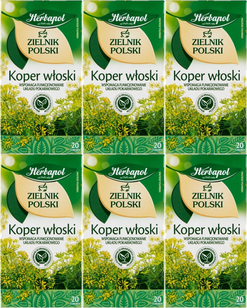 6x Herbata ziołowa w torebkach Herbapol Zielnik Polski, Koper włoski, 20 sztuk x 2g