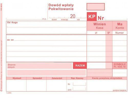 Druk akcydensowy Kasa przyjmie Emerson 401-5, A6, 1 kopia, 80k