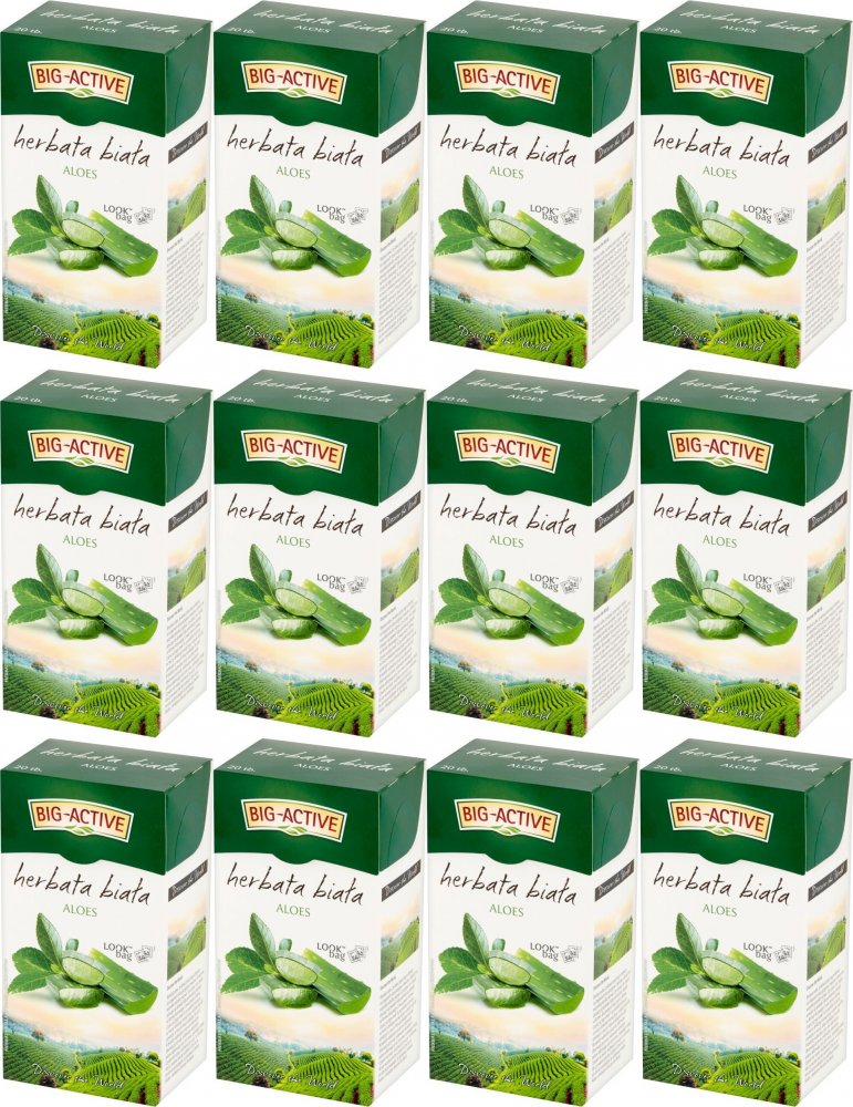 12x Herbata biała smakowa w torebkach Big Active z Aloesem, aloes, 20 sztuk x 1.5g