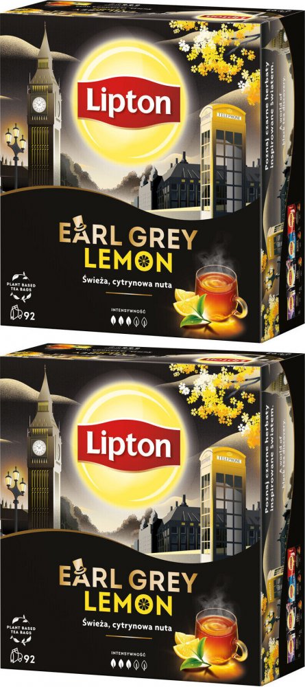 2x Herbata Earl Grey w torebkach Lipton Lemon, 92 sztuk x 2g