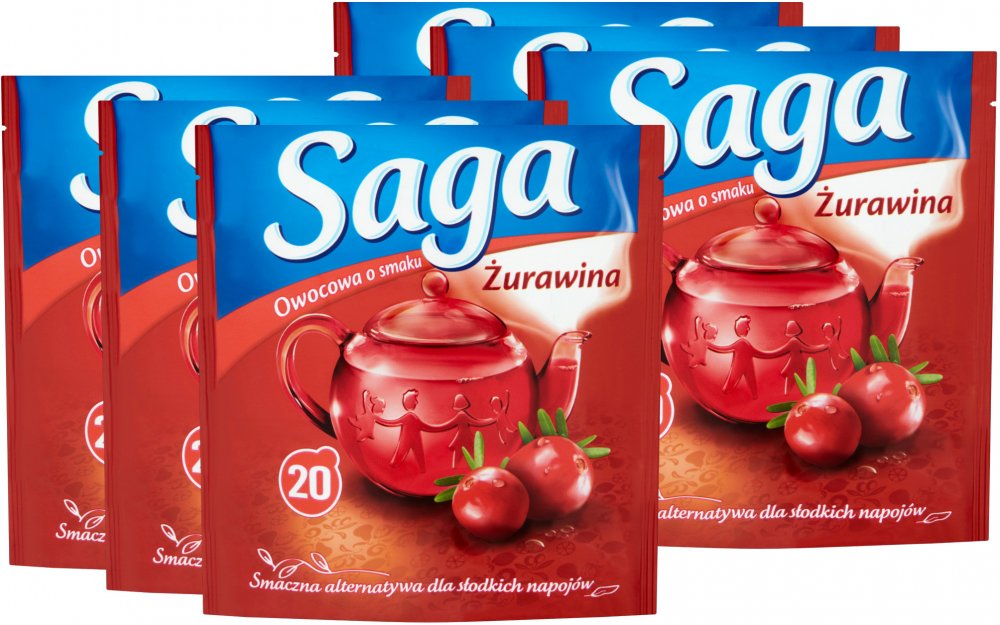6x Herbata owocowa w torebkach Saga, żurawina, 20 sztuk x 1.7g