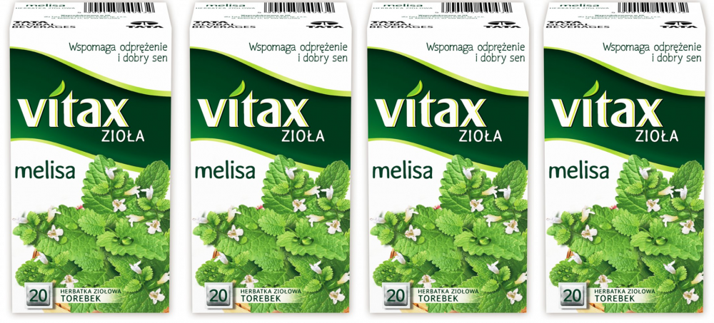 4x Herbata ziołowa w torebkach Vitax Zioła, melisa, 20 sztuk x 1.5g
