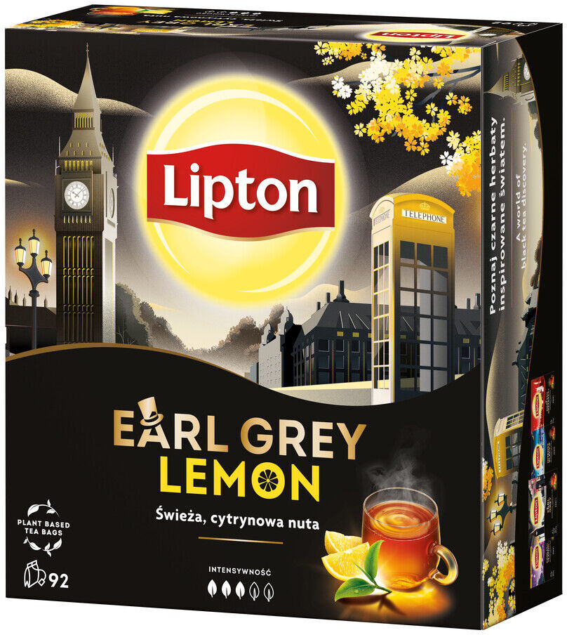 Herbata Earl Grey w torebkach Lipton Lemon, 92 sztuk x 2g