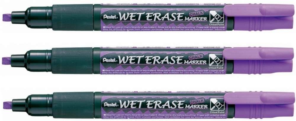 3x Marker kredowy Pentel SMW26 cienki, ścięta, 4.3mm, fioletowy