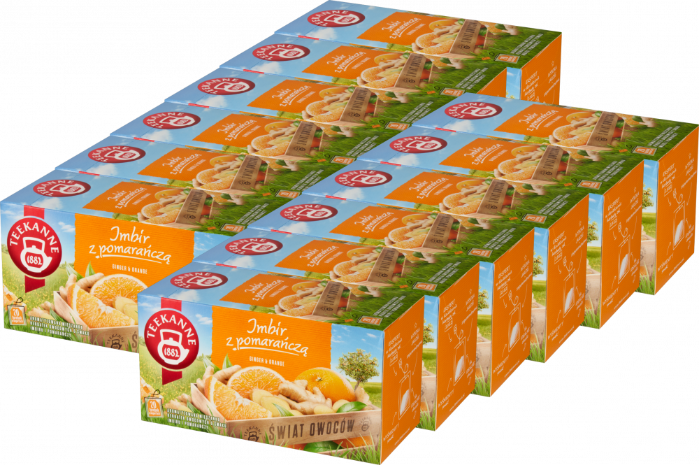 12x Herbata owocowa w kopertach Teekanne Orange&Ginger, pomarańcza i imbir, 20 sztuk x 2.5g