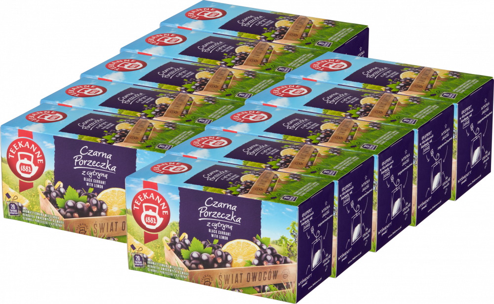 10x Herbata owocowa w kopertach Teekanne World of Fruits Black Currant with lemon, czarna porzeczka z cytryną, 20 sztuk x 2.5g