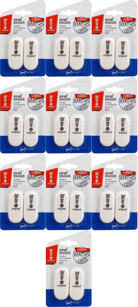 10x Gumka ołówkowa MemoBe Oval, 2 sztuki, biały
