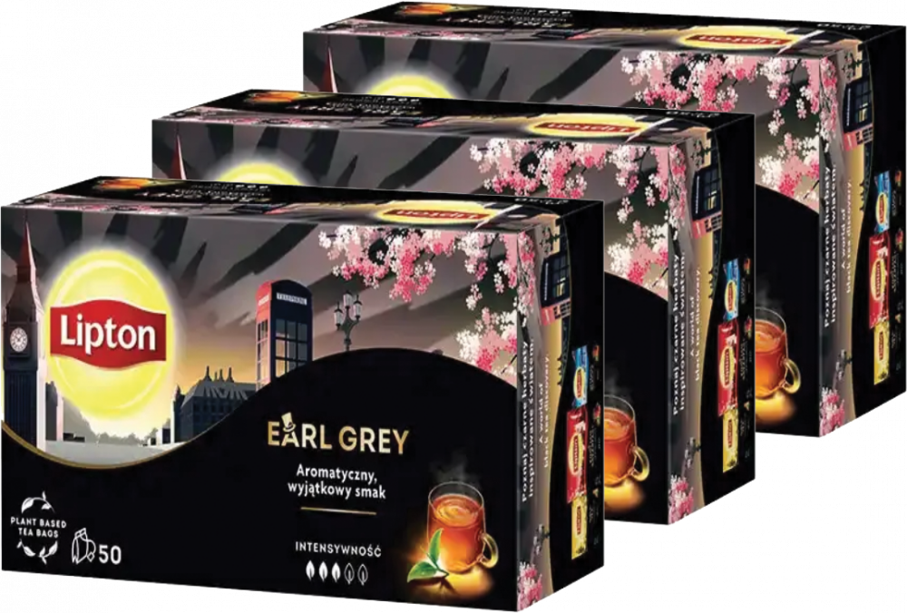 3x Herbata Earl Grey w torebkach Lipton, 50 torebek x 1.5g