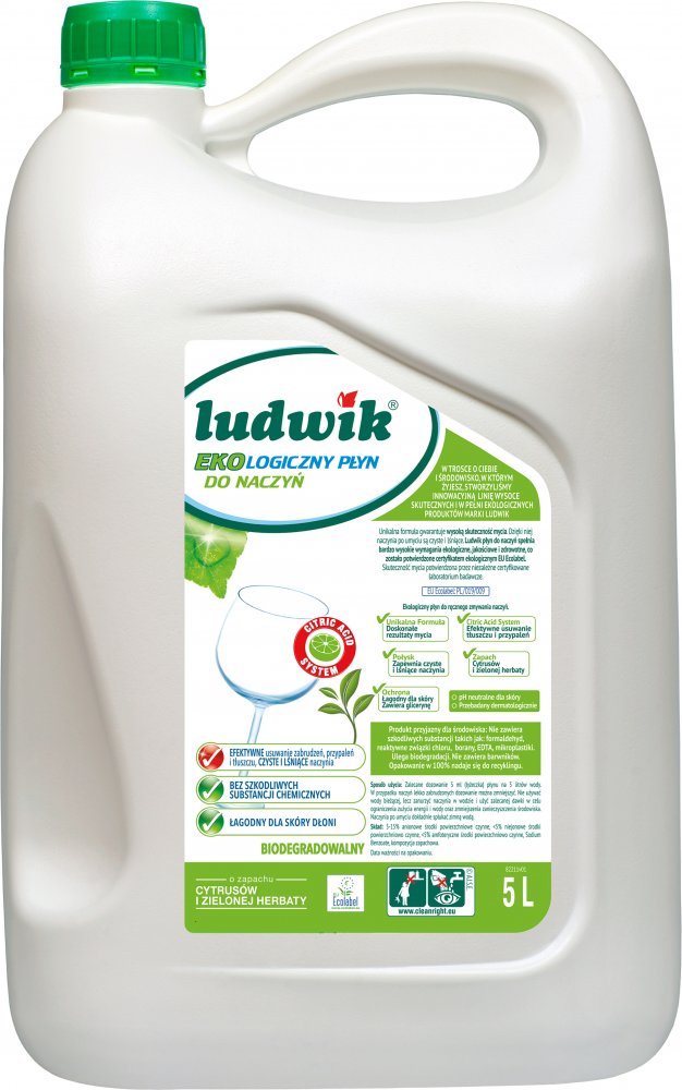 Płyn do naczyń Ludwik Ekologiczny, cytrusy i zielona herbata, 5l