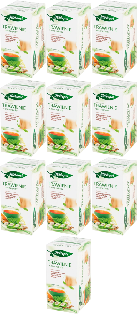 10x Herbata funkcjonalna w torebkach Herbapol, trawienie + praca wątroby, 20 sztuk x 2g