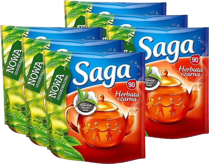 6x Herbata czarna w torebkach Saga, 90 sztuk x 1.4g