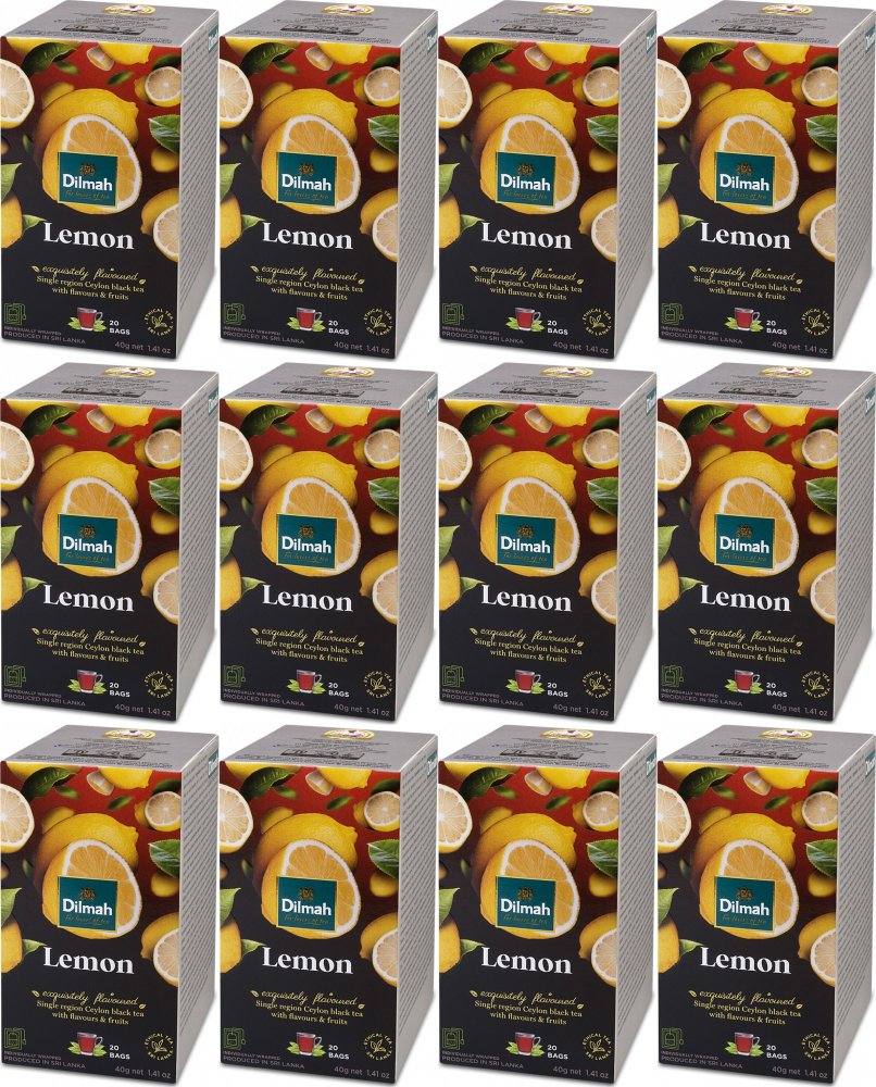 12x Herbata czarna aromatyzowana w kopertach Dilmah, cytryna, 20 sztuk x 2g