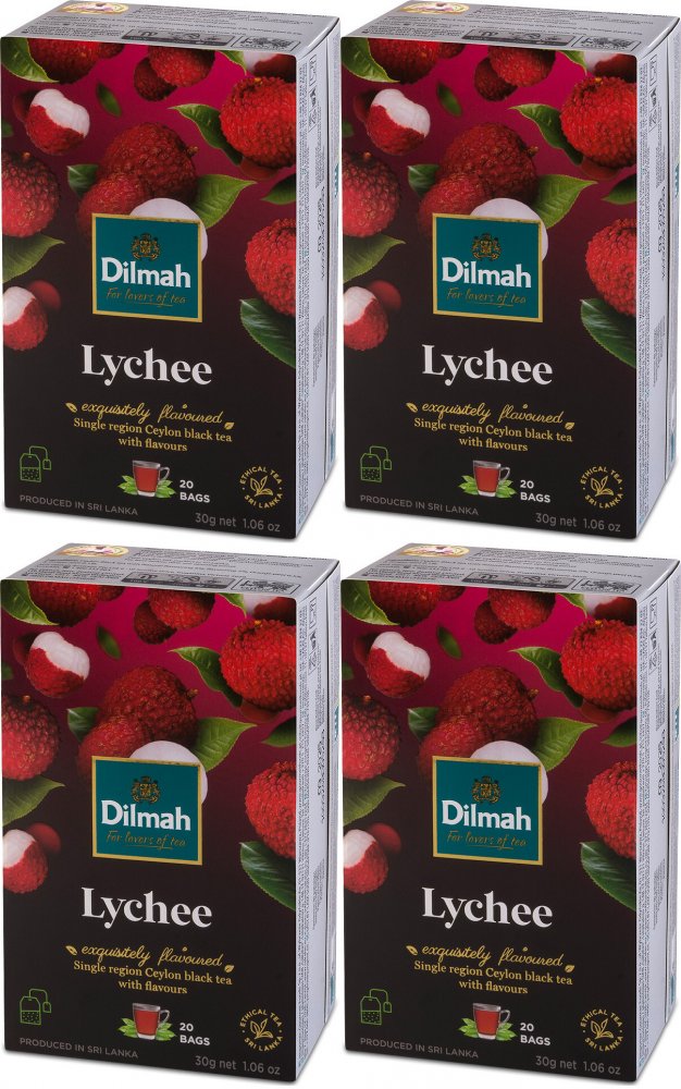 4x Herbata czarna aromatyzowana w torebkach Dilmah Lychee, liczi, 20 sztuk x 1.5g
