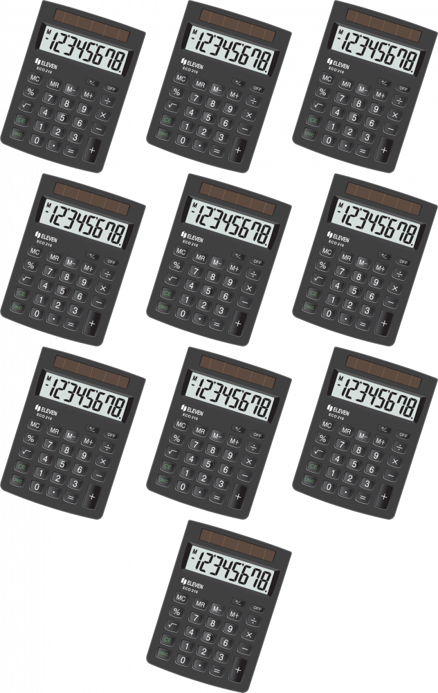 10x Kalkulator biurowy Eleven ECC-210, ekologiczny, 8 cyfr, czarny