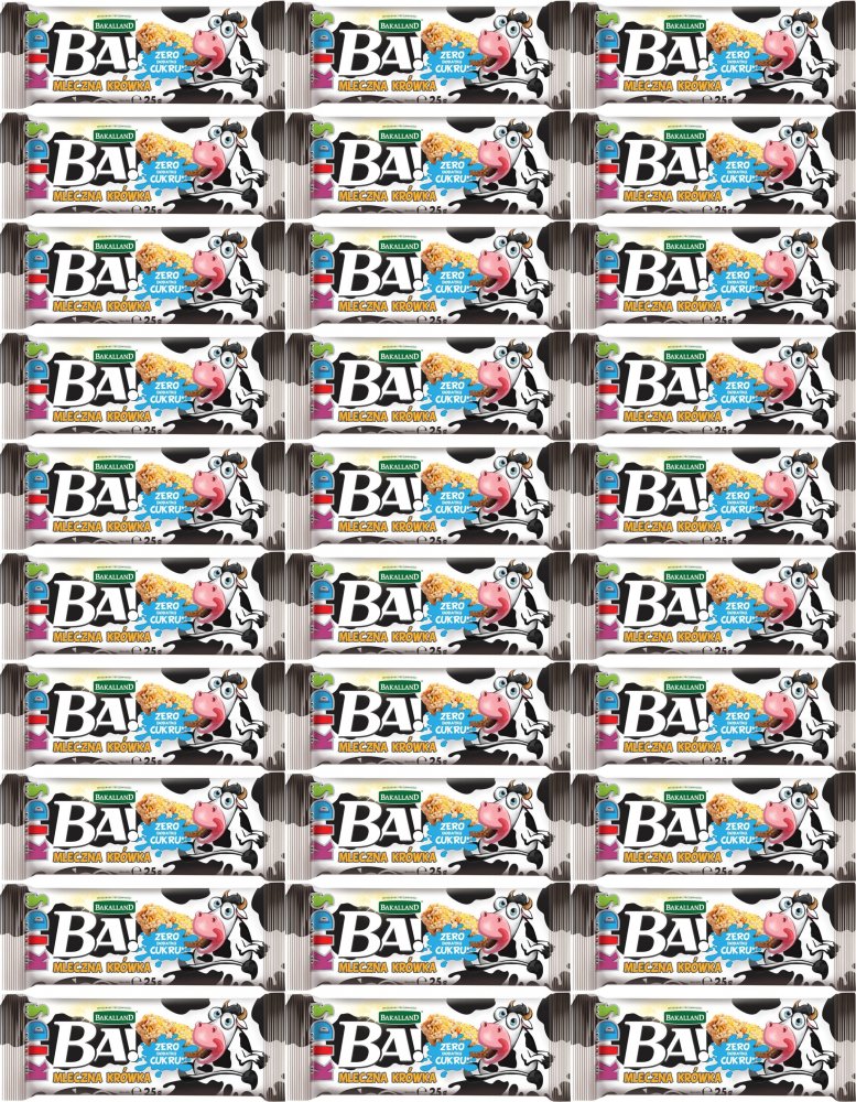 30x Baton dla dzieci Bakalland BA! Kids, mleczna krówka, 25g
